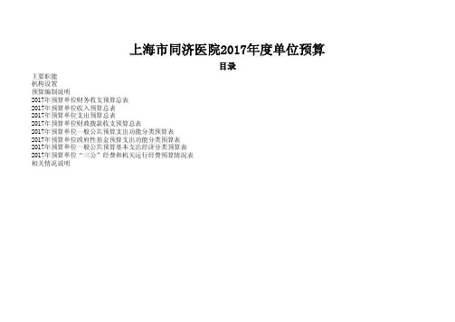 上海市同济医院2017年度单位预算