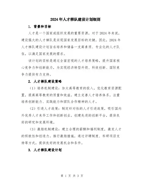 2024年人才梯队建设计划细则