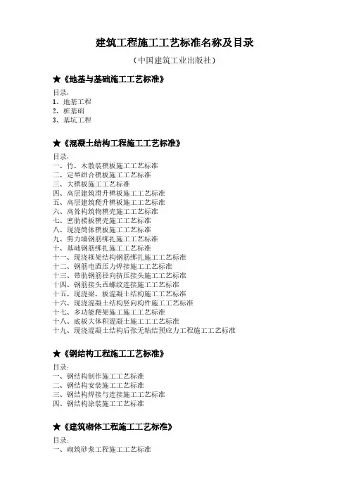 施工工艺标准名称及目录