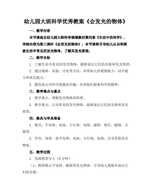 幼儿园大班科学优秀教案《会发光的物体》