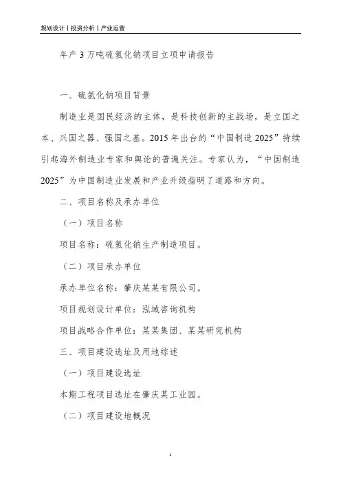 年产3万吨硫氢化钠项目立项申请报告