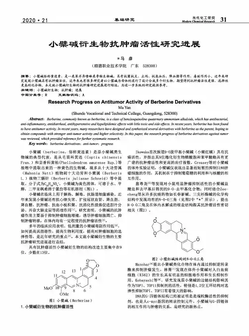 小檗碱衍生物抗肿瘤活性研究进展
