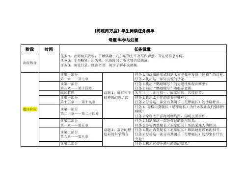 【初中】《海底两万里》阅读任务单