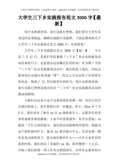 大学生三下乡实践报告范文3000字【最新】