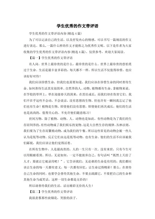 学生优秀的作文带评语