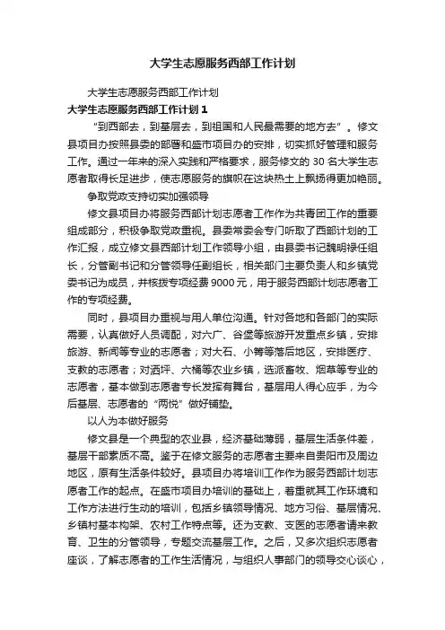 大学生志愿服务西部工作计划