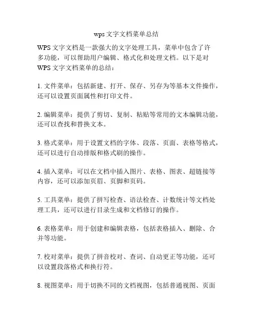wps文字文档菜单总结