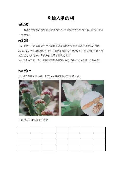 (冀人版)小学科学教与学·五年级上 (8)仙人掌的刺