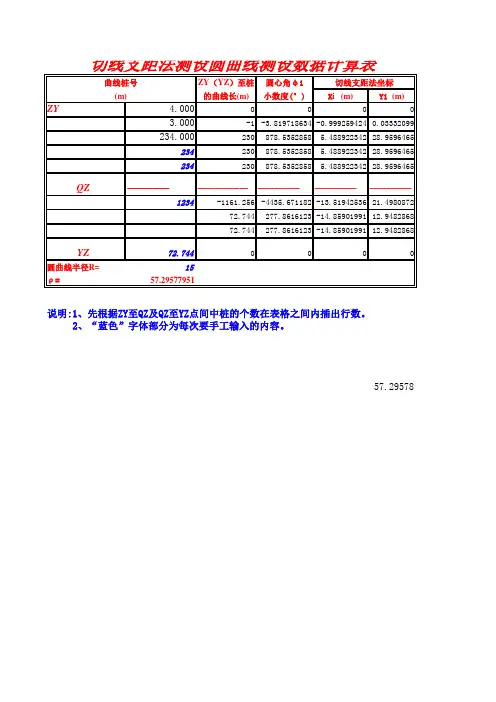 切线支距法测设圆曲线测设数据计算