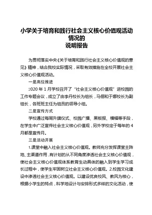 关于培育和践行社会主义核心价值观活动情况的