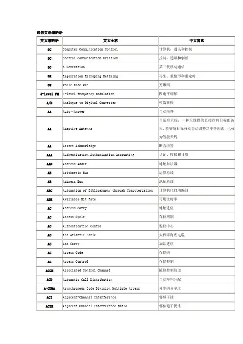 通信英语缩略语中英文对照