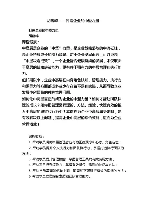 胡魏峰——打造企业的中坚力量