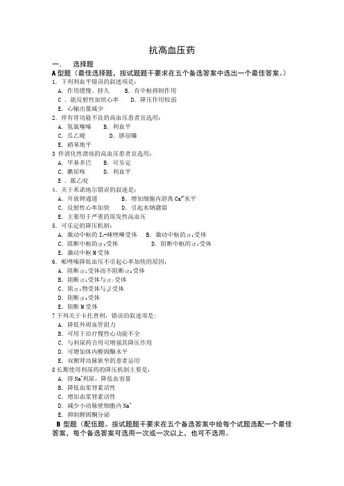药理学——抗高血压药