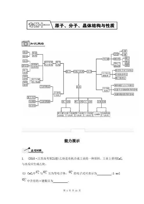 2014届高考化学(江苏专用)二轮提优导学案：专题十一 原子、分子、晶体结构与性质