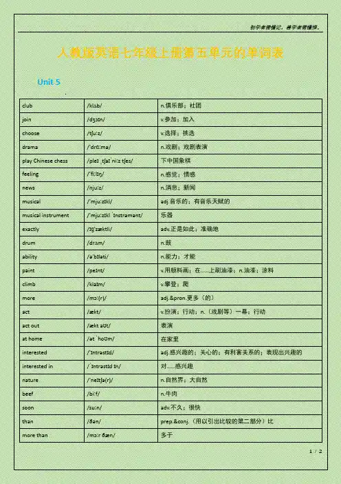 人教版英语七年级上册第五单元