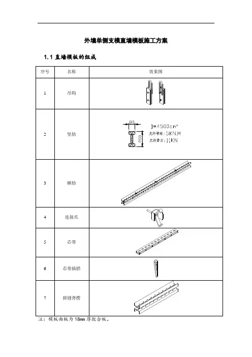 外墙单侧支模直墙模板施工方案