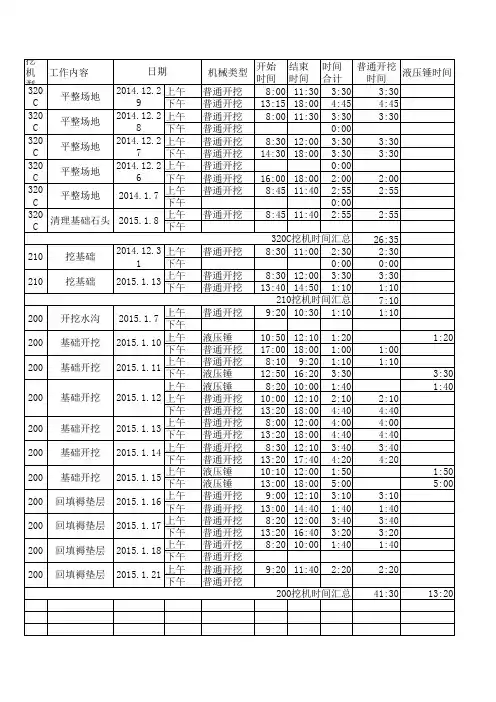 挖机时间计算表新