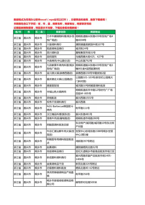 2020新版浙江省嘉兴市桐乡市调料工商企业公司商家名录名单联系电话号码地址大全27家