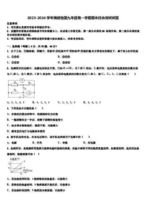 2023-2024学年福建物理九年级第一学期期末综合测试试题(含答案)