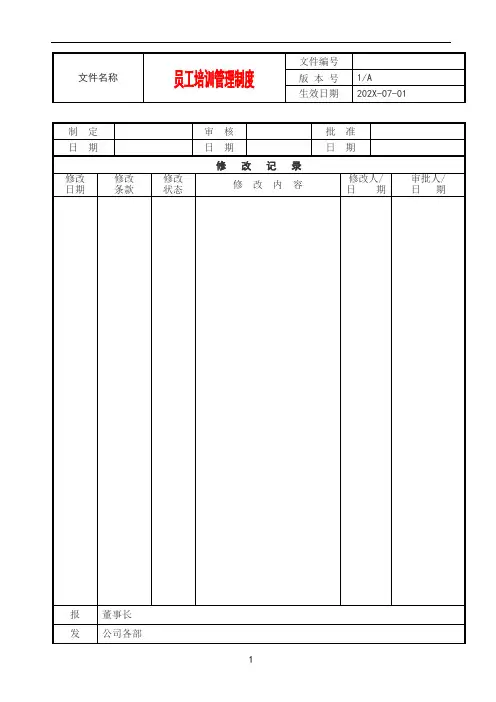 公司员工培训管理制度(附表格模版)