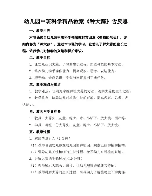 幼儿园中班科学精品教案《种大蒜》含反思