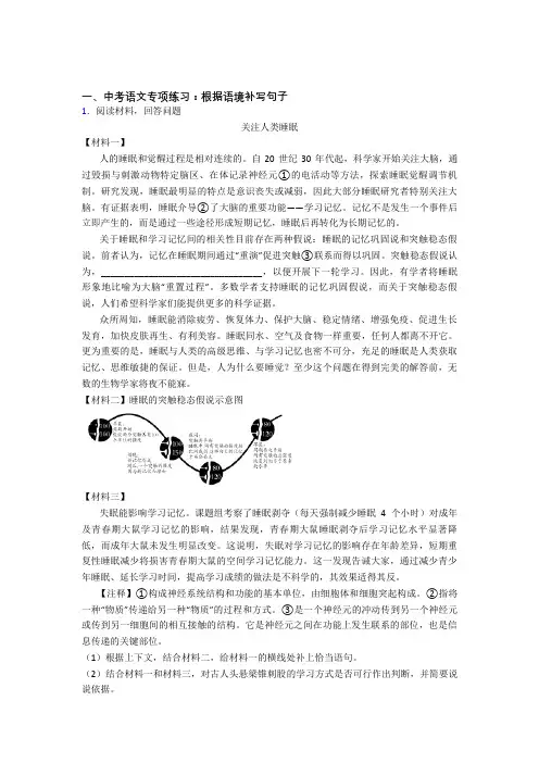 新部编人教版中考 语文根据语境补写句子解题方法和技巧及习题训练含解析