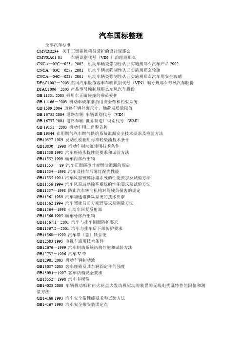 汽车国标整理
