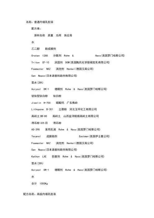 乳胶漆特别配方