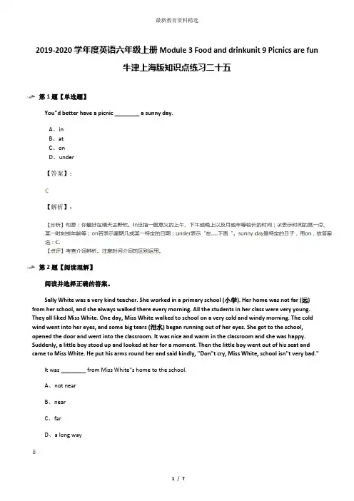 2019-2020学年度英语六年级上册Module 3 Food and drinkunit 9 Picnics are fun牛津上海版知识点练习二十五