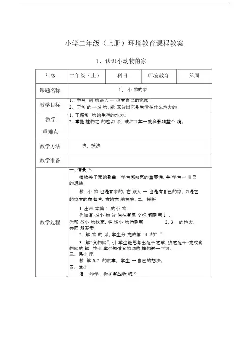 二年级上册-环境教育教案.docx