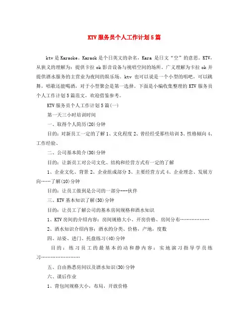 KTV服务员个人工作计划5篇