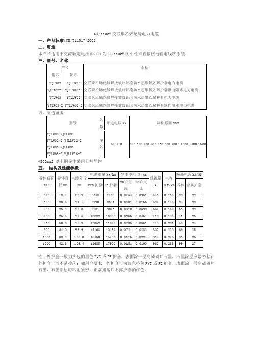 110KV电力电缆型号载流量