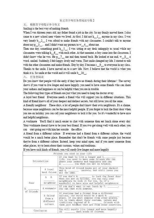 牛津初中英语8A八上期中任务型阅读首字母填空专练2含答案