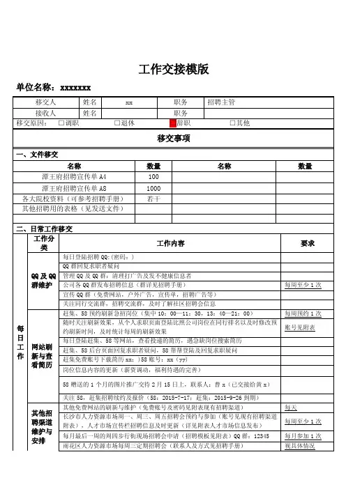 人事工作交接清单