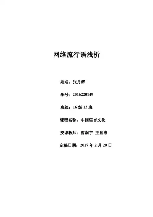 网络流行语浅析中国语言文化论文