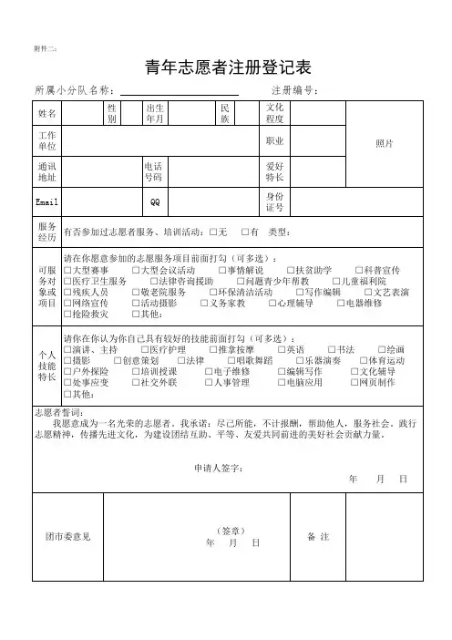 青年志愿者注册登记表