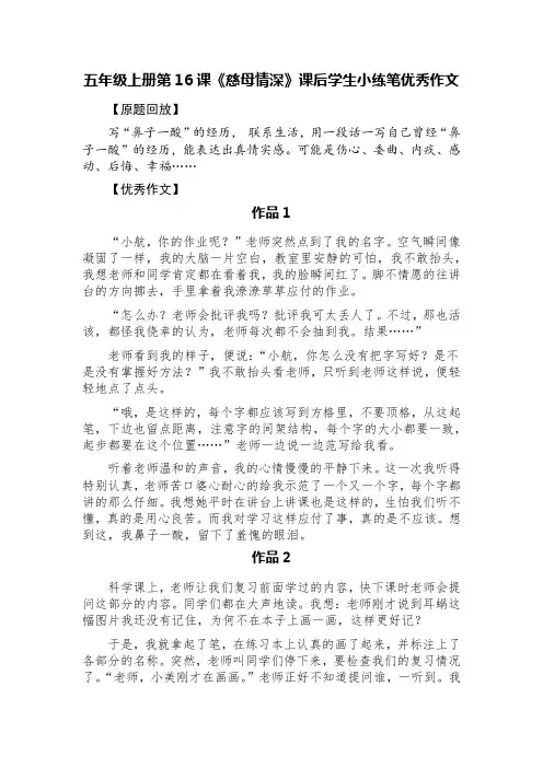 五年级上册第16课《慈母情深》课后学生小练笔优秀作文(精选四篇)