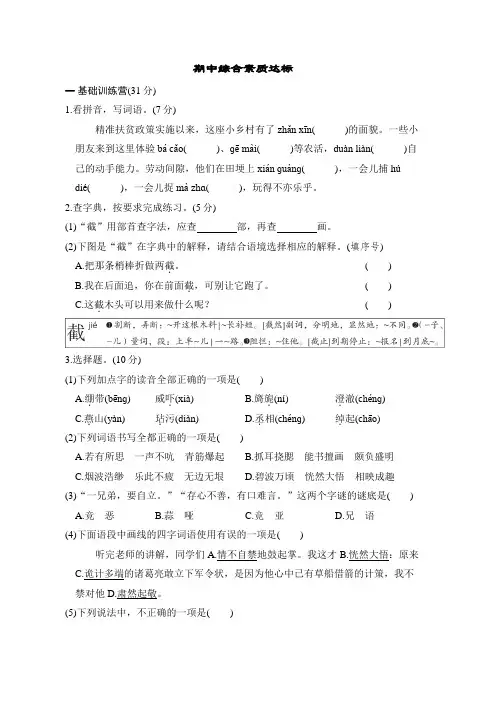 期中综合素质达标卷(含答案)统编版语文五年级下册