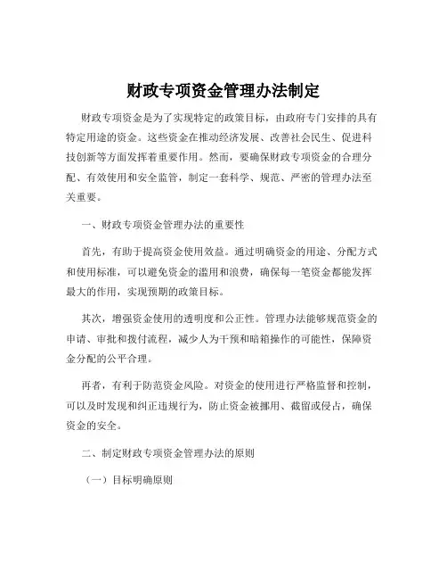 财政专项资金管理办法制定