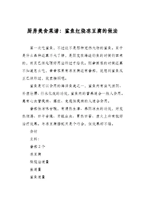 厨房美食菜谱：鲨鱼红烧冻豆腐的做法