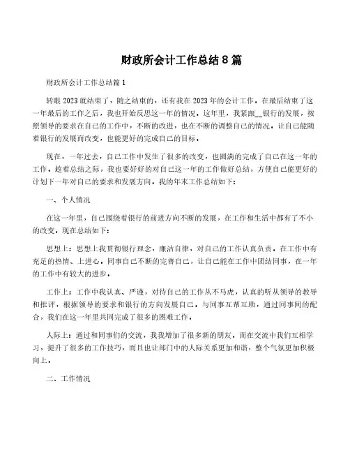 财政所会计工作总结8篇