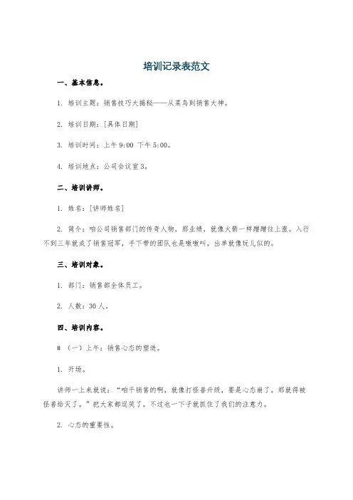 培训记录表范文