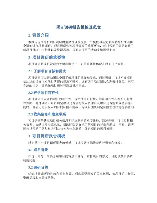 项目调研报告模板及范文