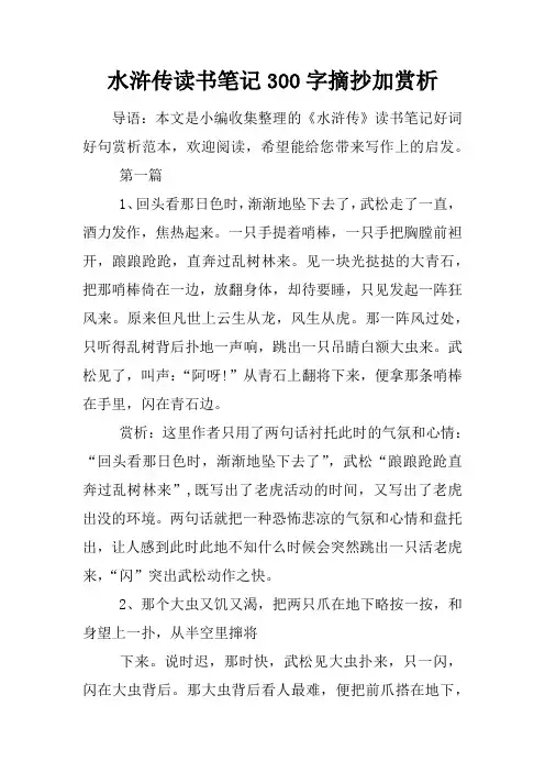 水浒传读书笔记300字摘抄加赏析