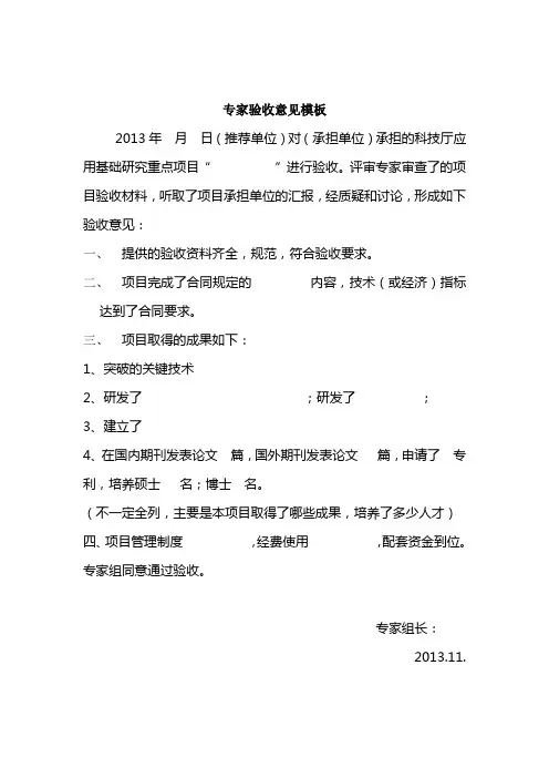 专家验收意见模板