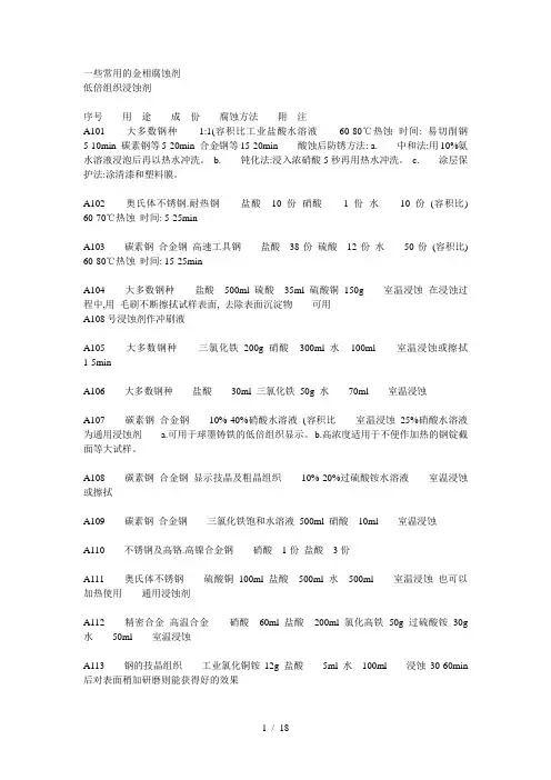常用金相腐蚀剂