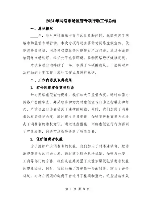 2024年网络市场监管专项行动工作总结