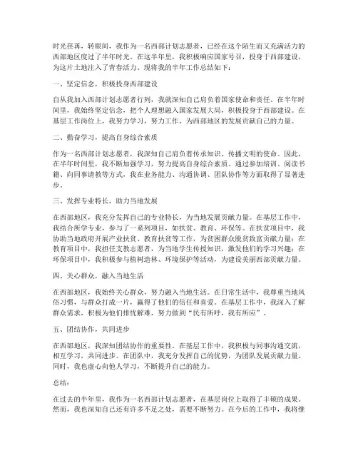 西部计划者半年工作总结