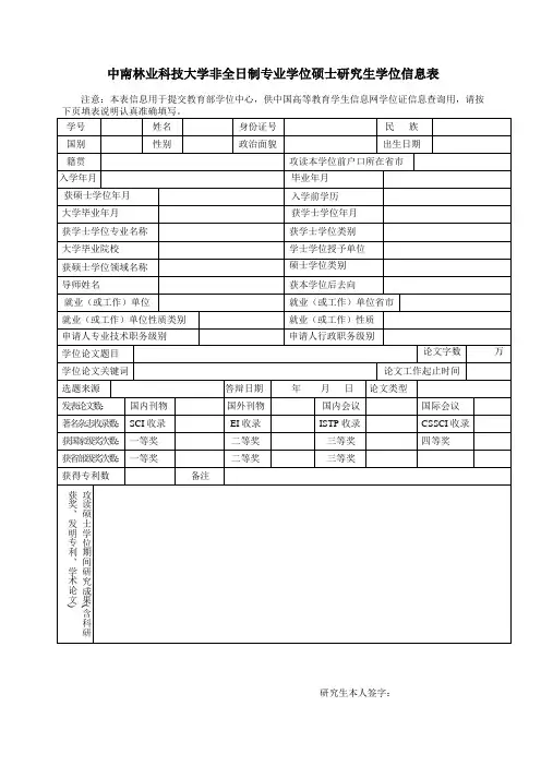 硕士研究生学位信息表(非全日制专业学位)