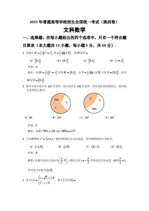 2015年普通高等学校招生全国统一考试(陕西文)